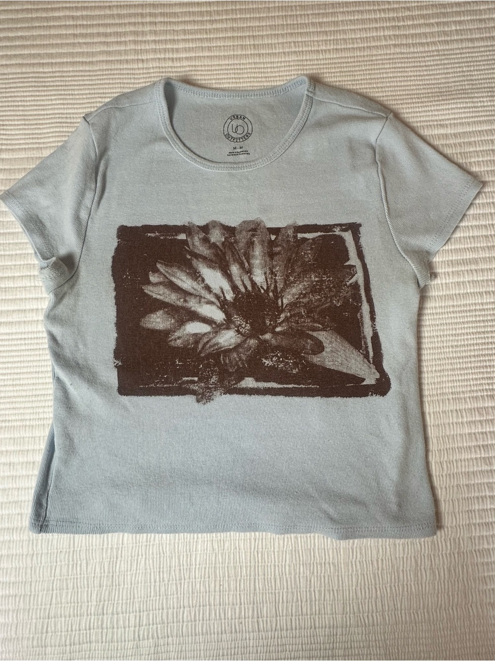 Urban Outfitters Light Blue Short Sleeve Tee with Brown Floral Print
